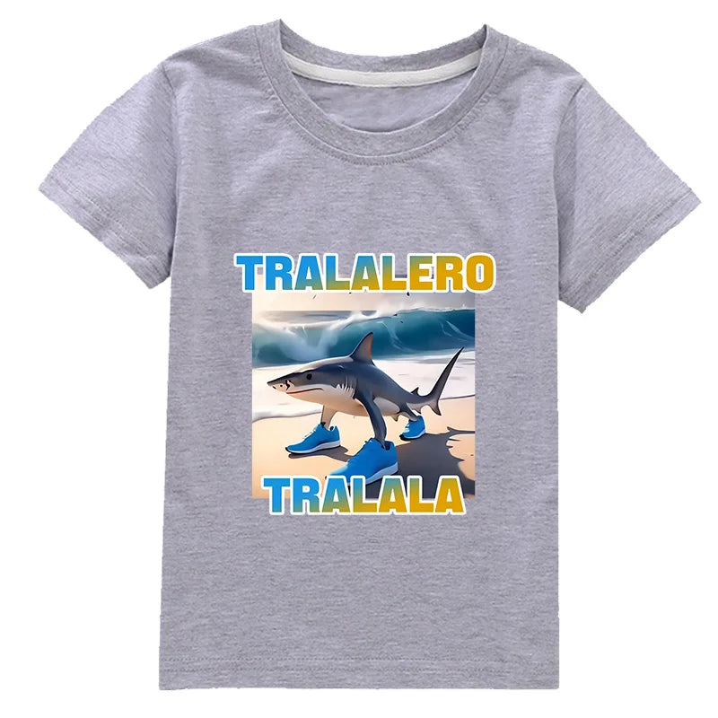 Tralalero Tralala Funny Shark Meme Kids Clothes Summer Boys Short Sleeve Outerwear Girls Casual T Shirt Children Clothes