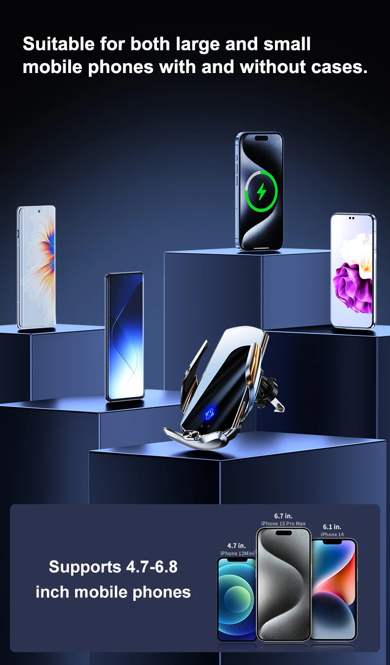 Universal All Mobile Phone Charging Car Phone Holder Wireless Charger Automatic Car Cell Phone Holder Vent Clip Accessories