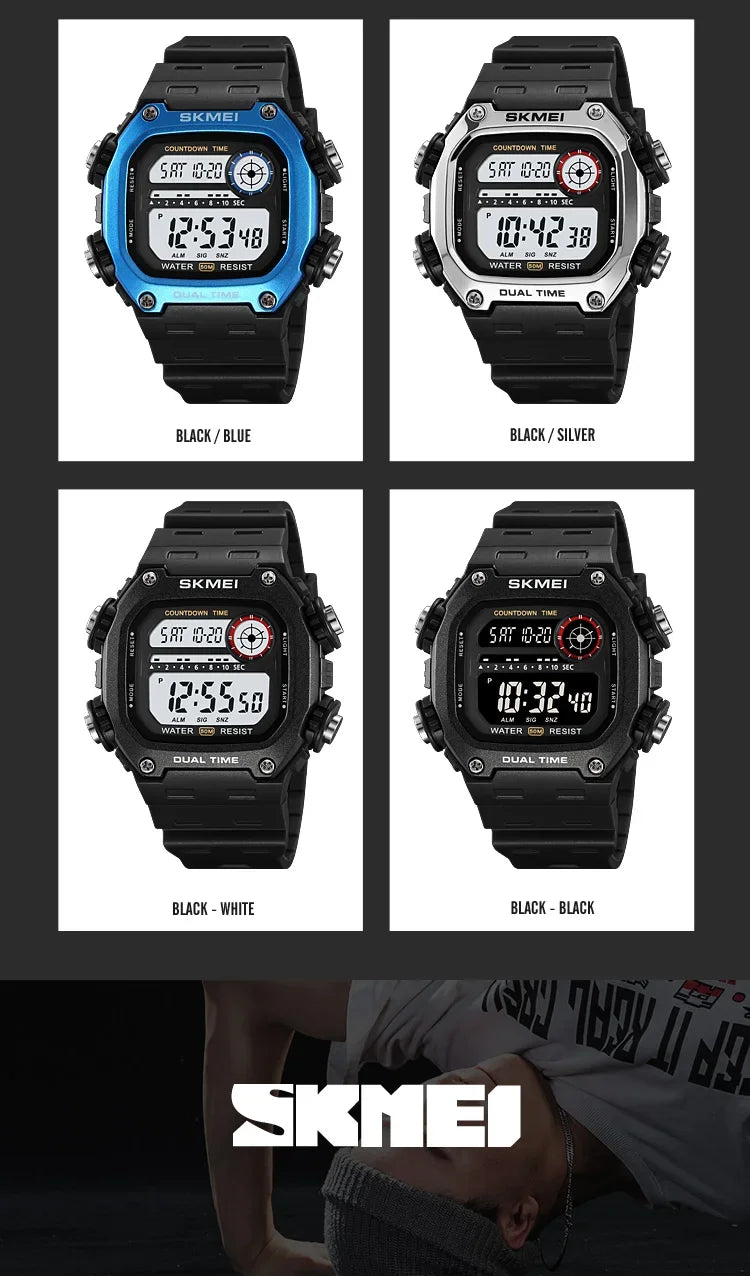 SKMEI 2126 Digital Countdown Sports Watches for Men LED Display Waterproof Stopwatch Mens Wristwatch Alarm Clock montre homme