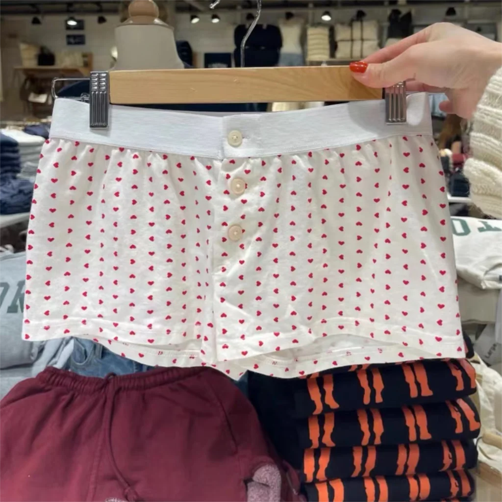 Purple Floral Print Home Shorts Summer Patchwork Elastic Waist Straight Short Pant Casual Cute Cotton Pants Woman Clothing