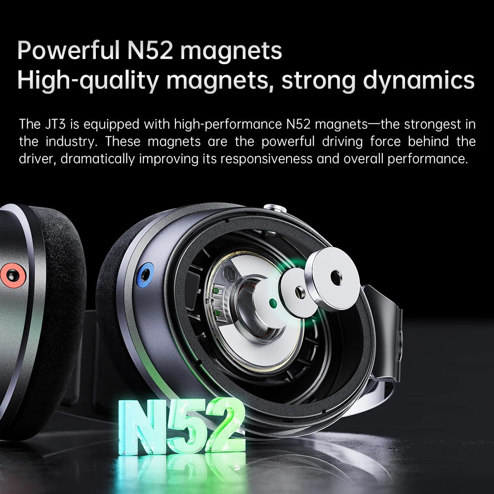 FiiO JT3 Over-Ear Open-Back Headphones, 50mm Dynamic Driver, PEK+PU Composite Diaphragm, Detachable 3.5mm Cable with Mic