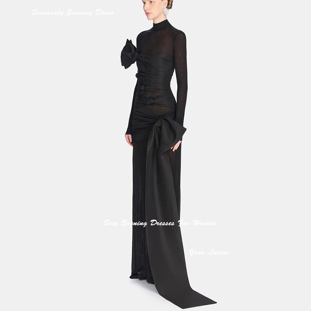 Customized Evening Dresses For Sexy Women 3D Bow Ruched Cocktail Party Gowns Full Sleeves Corset Prom Dress Mermaid Gown