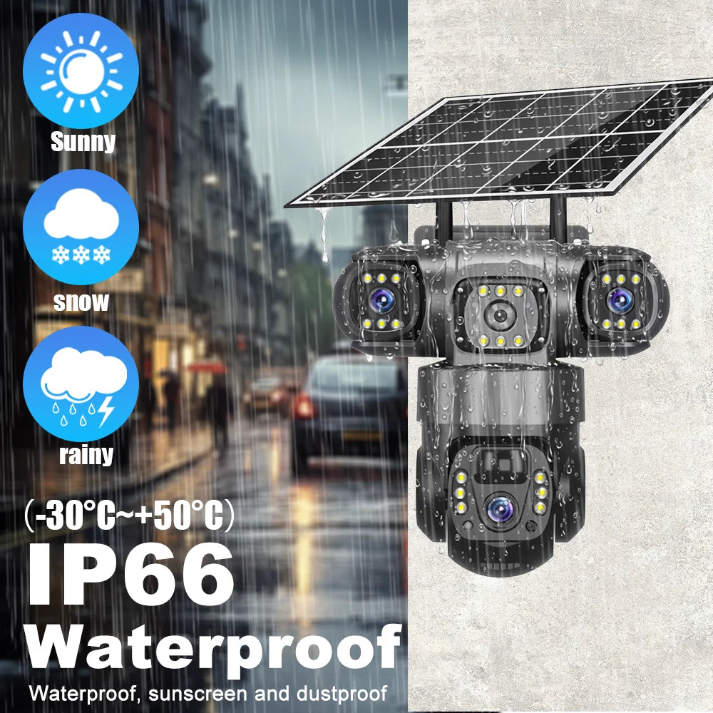4G Solar Security Camera Outdoor Waterproof Wireless Three Lens Three screens Full Color Night Vision Motion Detection CCTV