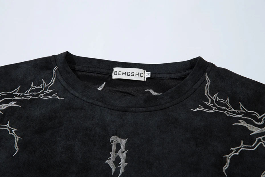 Hip Hop Harajuku Men T Shirts Embroider Vintage Loose Tee Tops Streetwear Oversized T-shirt