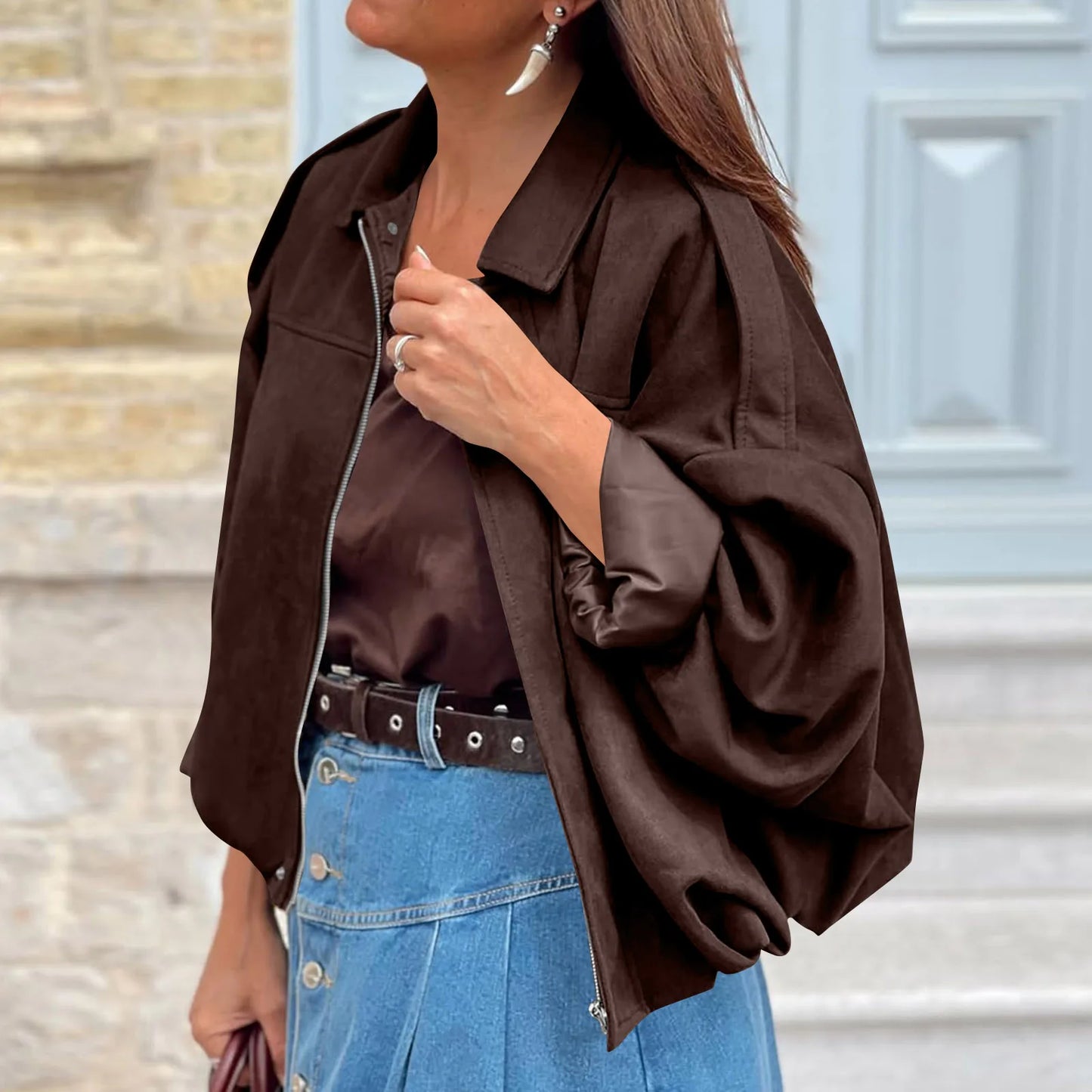 Women's Jacket Fashionable Long Sleeve Zip Up Cropped Coat Autumn Streetwear Cropped Jackets Chic Street Youth Casual Jackets