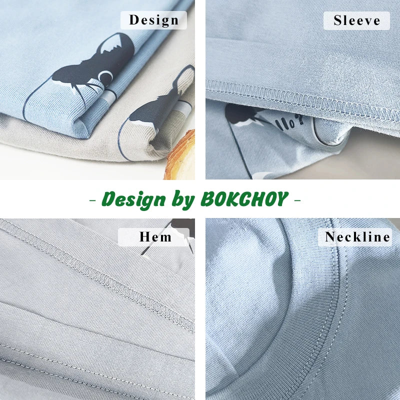 Summer New Pure Cotton Cat Printed Men T-shirts Short Sleeve Casual Solid Color Simple Thin Men Tops BOK0121