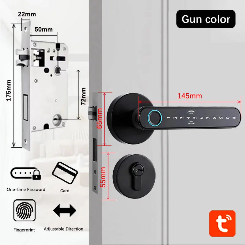 Smart Fingerprint Door Lock Handle for Home Apartment With Key card Digital Door Lock Keypad Keyless Entry electronic lock
