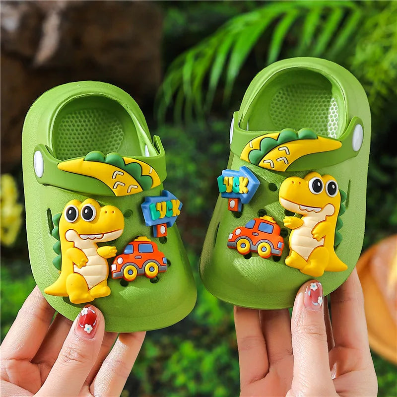 Summer Kids Sandals Children's Shoes Slippers Soft Anti-Skid Cartoon DIY Design Hole Baby Shoes Dinosaur Beach For Boys Girls