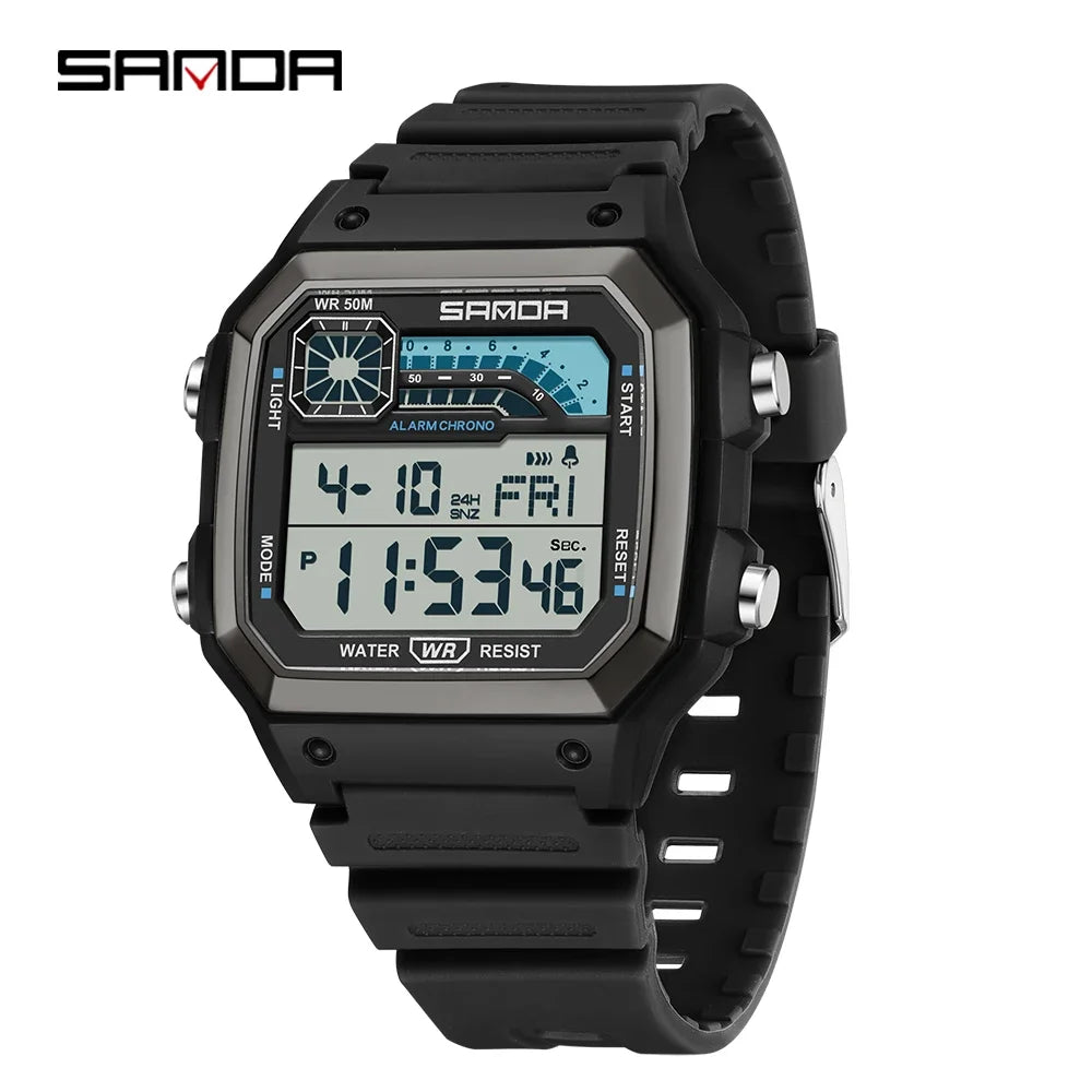 SANDA 6196 Electronic Watch Night Glow Waterproof Sports Men's Light and Thin Square Classic Male and Female Student Watch