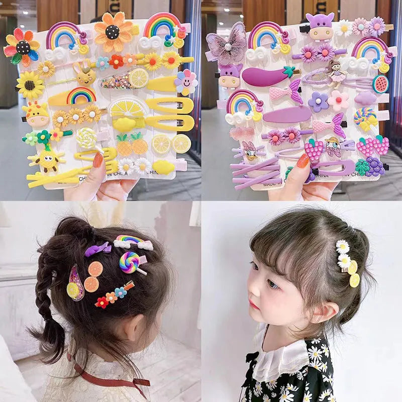14Pcs Cartoon Baby Hair Clip Set Flower Fruit Baby Girl Barrettes Bangs Hairpins Kids Hair Accessories