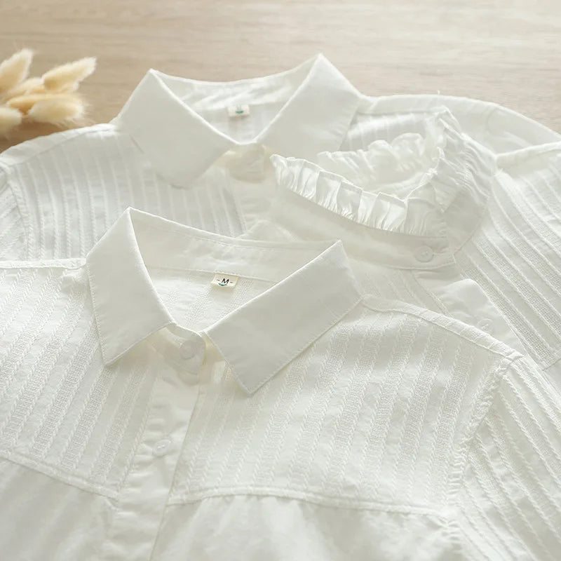 Casual Cotton Solid Colors White Shirt Women 2024 Spring New Woman Long Sleeve Blouse Tops Simple Fine Office Lady Clothes