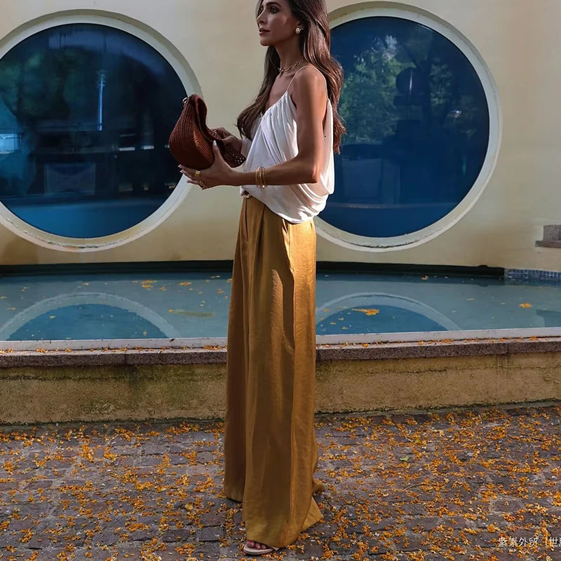 Women's 2025 New Summer Pants Fashion Slim Street Women's High Waist Wide-Leg Pantss Chic Youth Elegant Summer Travel Pants