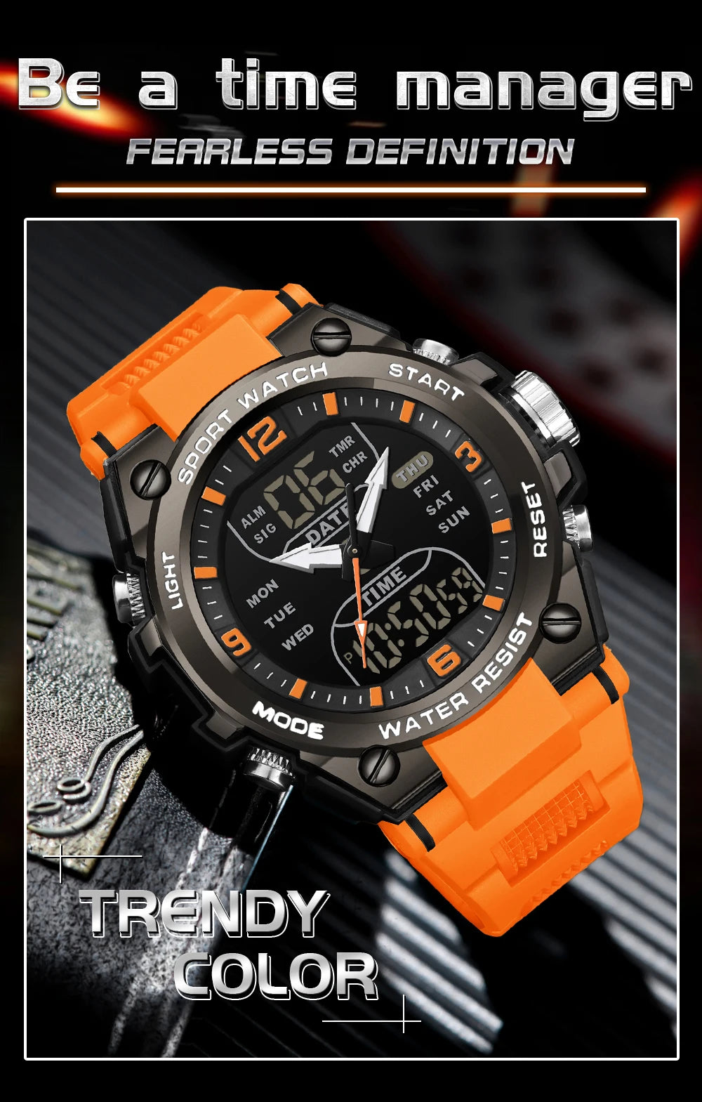 SANDA New Fashion Men Watch Multifunctional Outdoors Sports Waterproof Wristwatch LED Luminous Electronic Digital Men Watches