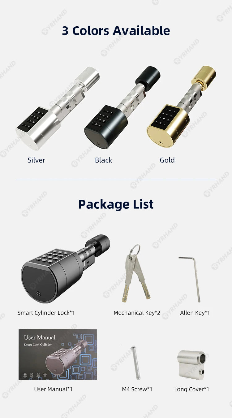 Smart Euro Cylindrical Door Lock ttlock app Keyless Security Entry Mechanical Key Waterproof fingerprint door lock For home