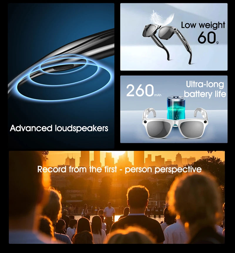 4K HD Smart Glasses AI GPT Camera Bluetooth Call 260Mah Battery Voice Assistant Translate Identify Objects Smart Glasses