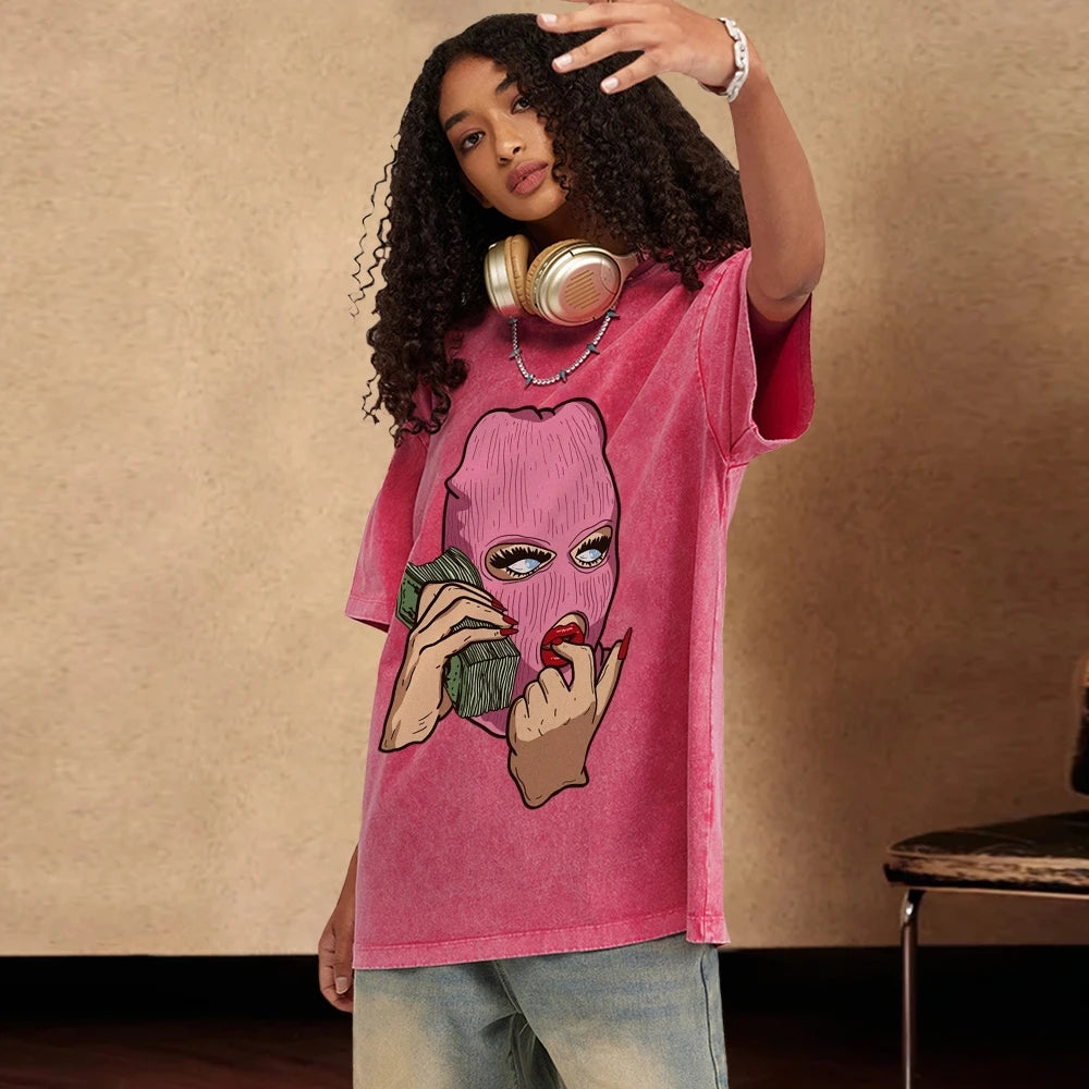 Cotton Women's T-Shirt Abstract Skull Call Women's Print Shoulder Round Neck Wash Summer Designer Trend New Short Sleeves