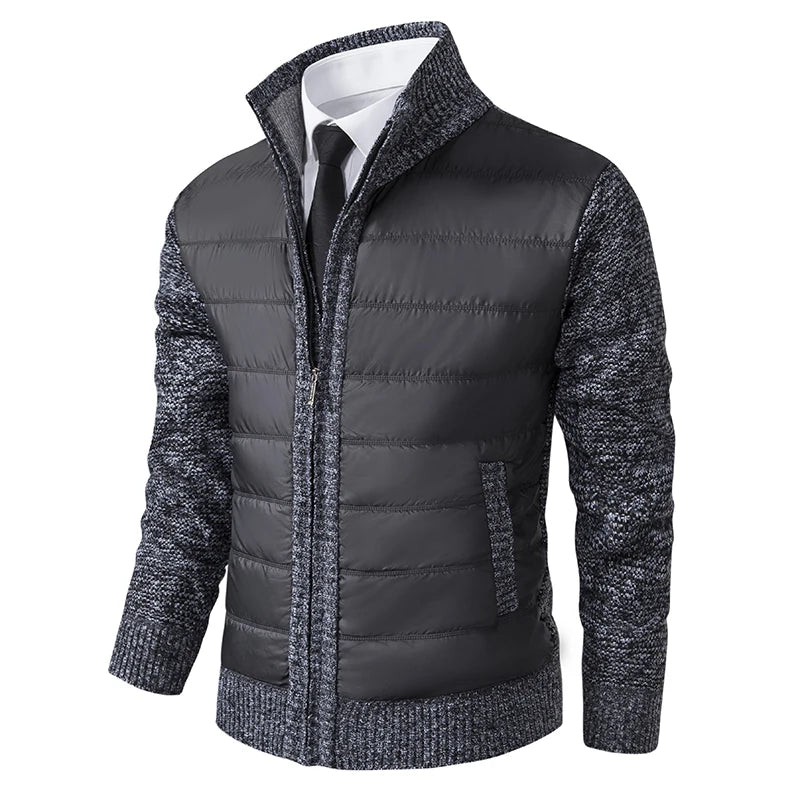 Men Jackets Fleece Cardigan Winter Contrast Splice Knittde Sweater Breathable Thicken Warm Stand Collar Casual Coat Sweater Mens