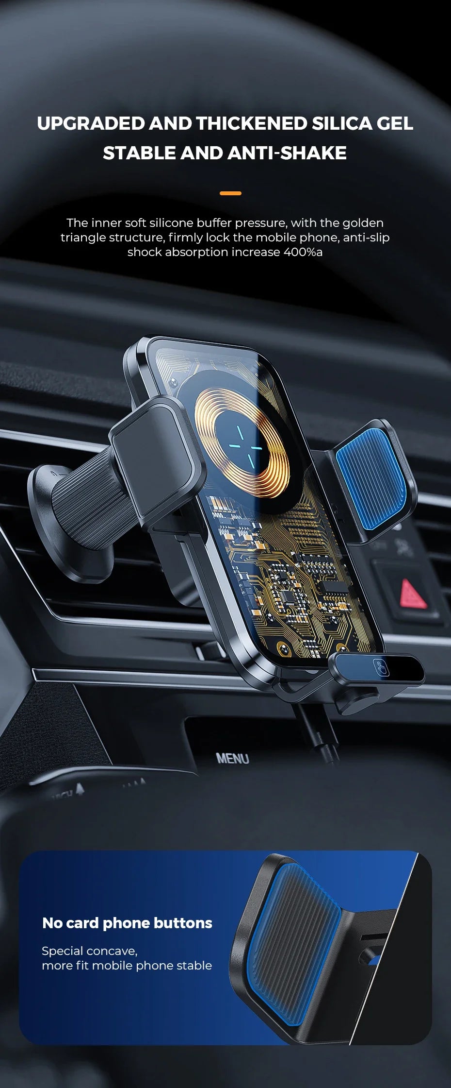 Wireless Car Charger, Fast Charging Phone Holder BothLin 3 in 1 Phone Mount Auto Clamping Car Accessories