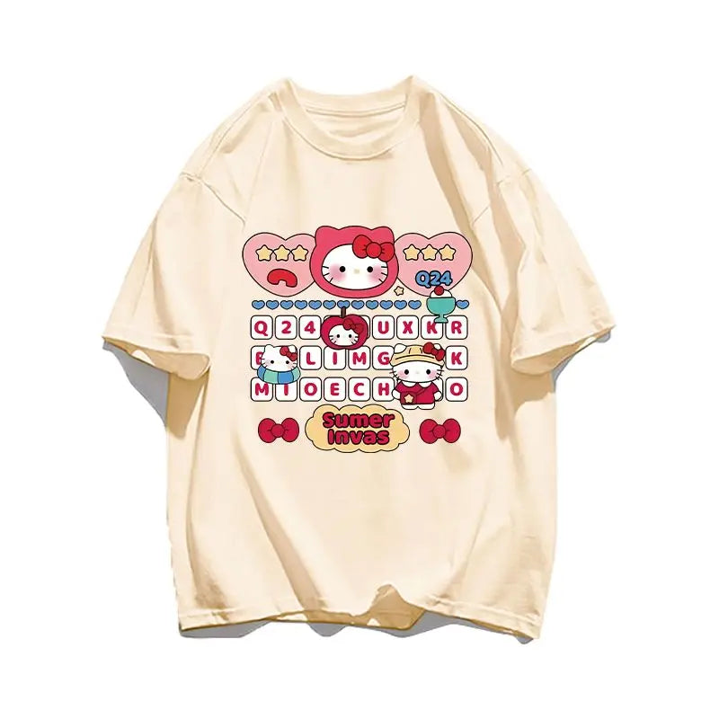 Cute Hello Kitty Cotton Cartoon Men Women T-shirt Y2k Short-sleeved Loose Women Men T-shirts Harajuku Male Female Clothing Tops