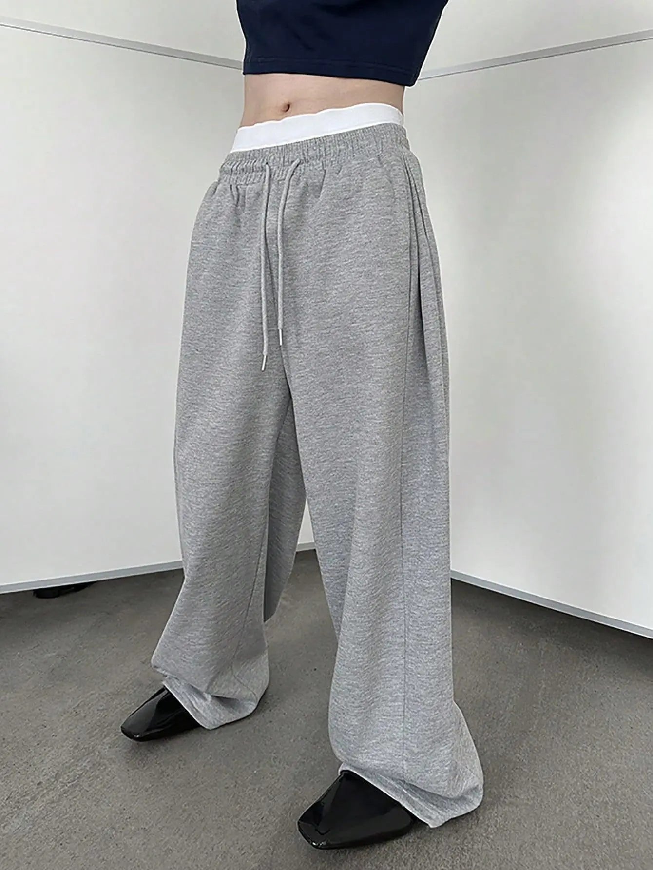 European and American men's waist trousers waist drawstring straight wide-leg loose trousers sports trousers pocket men pants