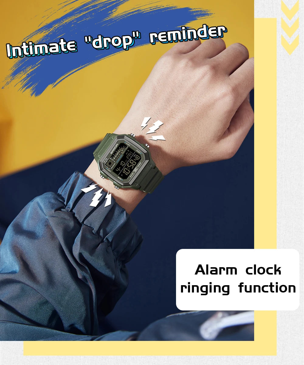 SANDA 6196 Electronic Watch Night Glow Waterproof Sports Men's Light and Thin Square Classic Male and Female Student Watch