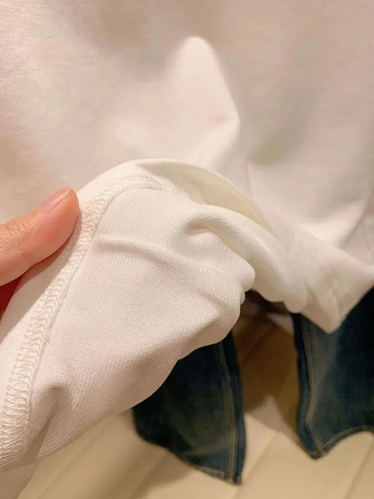 Pure Cotton Heavy Industry Embroidered Beaded Short-sleeved T-shirt for Women 2025 Summer New Loose Slim Fashion Top