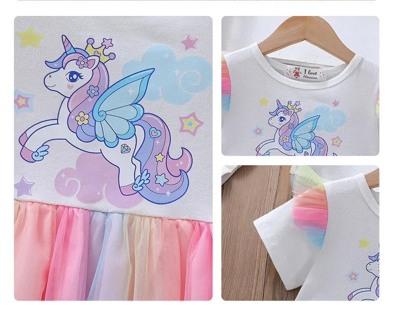 Unicorn Girls Dress New Kids Clothes Summer Short sleeve TuTu Princess Dresses Party Baby Dresses for Children Rainbow 2-8Y