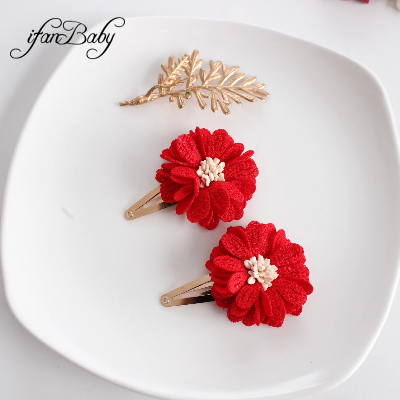 Fashion Flower BB Hair Clips Pin Headwear For Baby Kids Girl Hair Accessories 2 PCS/SET