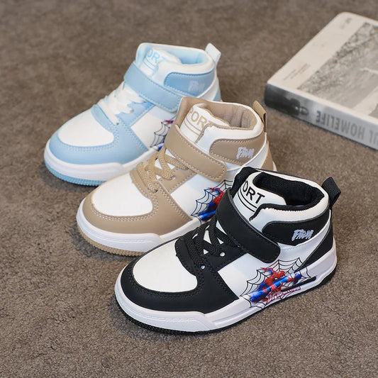 Kids'Casual Shoes Sneakers Ankle-High Shoes PU Leather Spring Shoes For Boys Velcro Anti-slip Black Blue Shoes Size 26-37