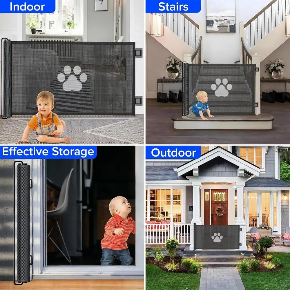 Dog Gate Indoor Retractable Mesh Baby Fence Pet Accessories For Porch Window Fireplace Doorway Yard Nursery Kitchen Balcony Pool