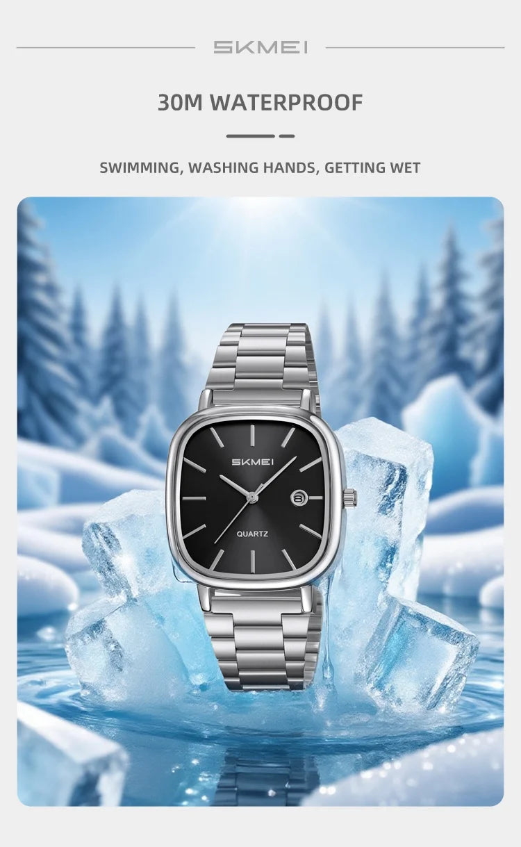 SKMEI Men's Quartz Watch Retro Square Zinc Alloy Case Gold Stainless Steel Band, 30M Water Resistance Time & Date Functions 2551