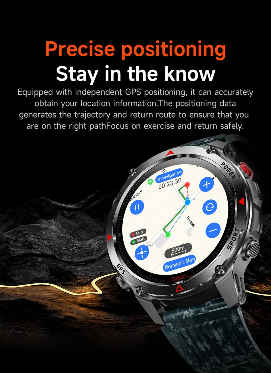 New Military GPS Sports Smart Watch Men Support GNSS Swim 3ATM Waterproof Compass Altimeter BT Call Outdoor Sports Smart Watch