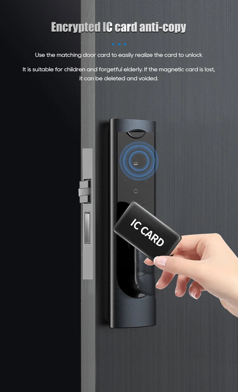 Smart Electronic Door Lock Fingerprint Biometrics Application Control Smart Card Key Access and USB Emergency Charging Smartlock