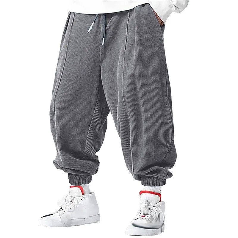 spring autumn Men's Casual Loose Drawstring Pants Fashion Sweatpants solid-color Corduroy trousers jogger training men Pants