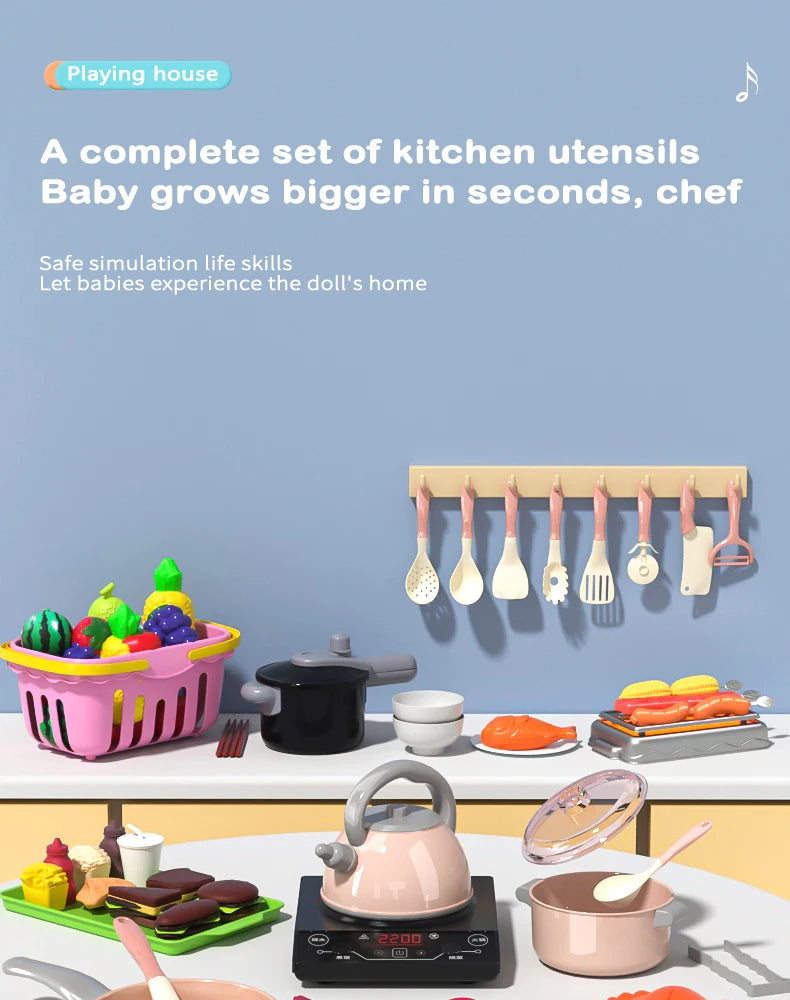 Kids Kitchen Toy Accessories, Pretend Cooking Playset with Play Pots and Pans, Utensils Cookware Toys, Play Food Set, Toy Veget