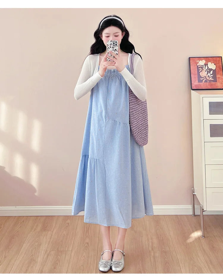 Pregnant Women's Dress 2025 Summer New Style Temperament Small Fresh Age Reducing Polka Dot Long Skirt