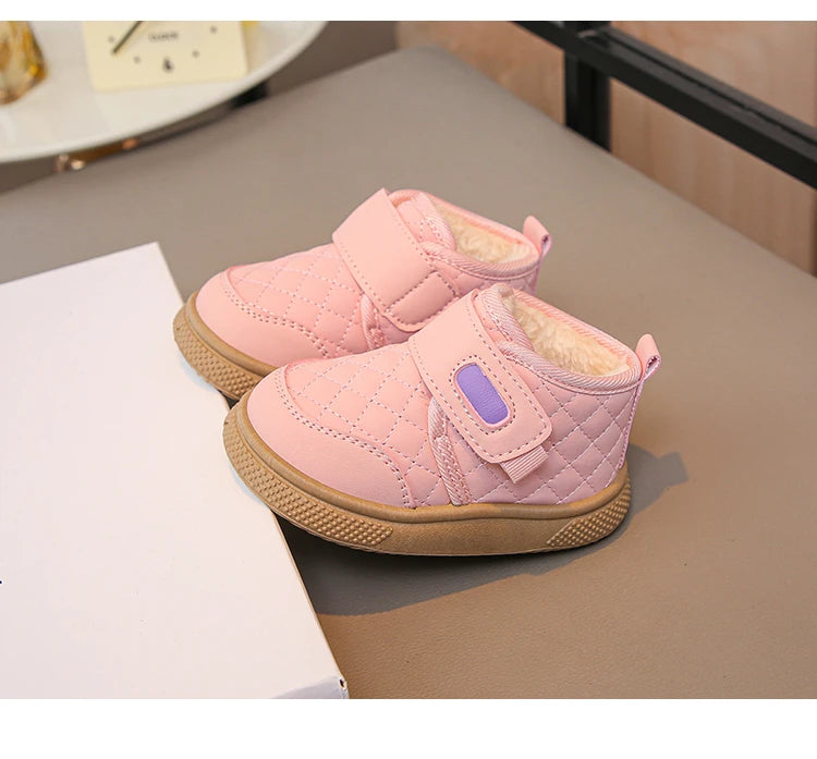 Kids'Casual Shoes Ankle Boots PU Leather Water-Resistant Winter Shoes For Children Anti-slip Warm Pink Black Shoes Size 21-31
