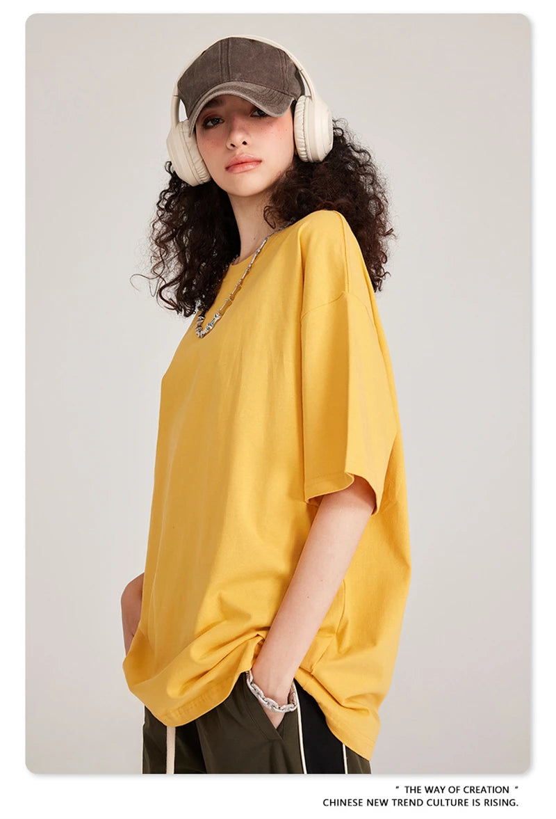 ZODF Trendy Summer 260gsm Cotton Oversized T Shirts For Men Unisex Male Kanye West High Street Solid Tees Brand Tops HY0122