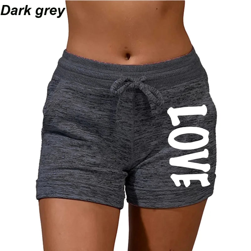 Summer Shorts women's love printed quick drying shorts YOGA SHORTS women's leisure sports fitness shorts high waist drawstring e