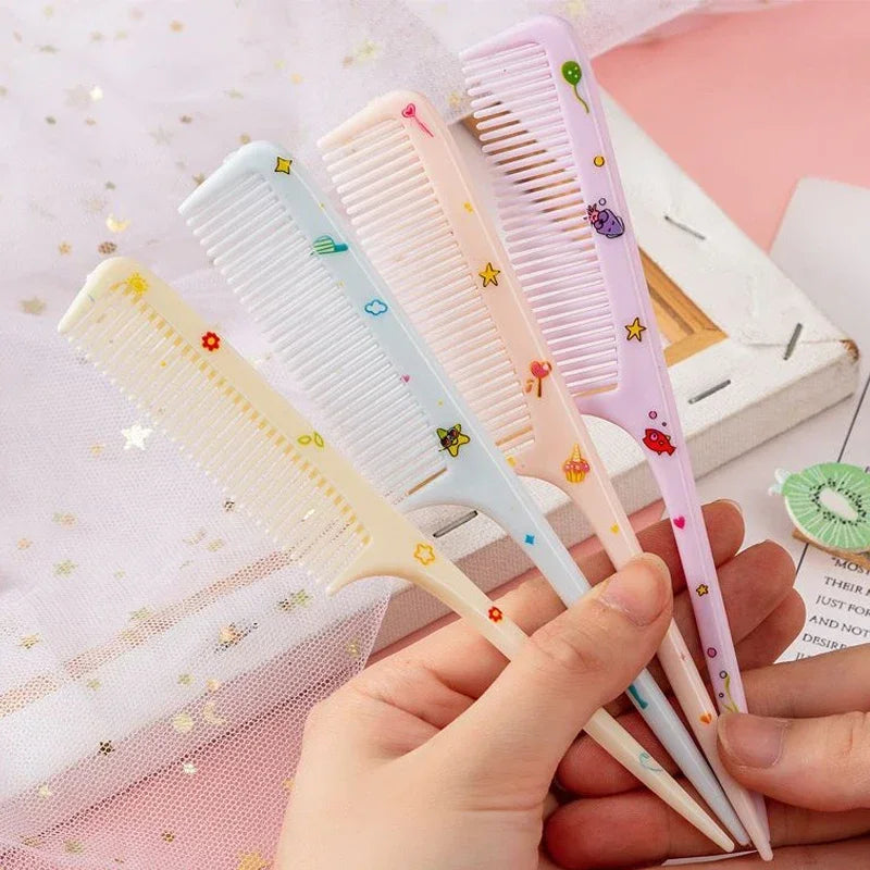 2pcs Kids Hair Combs Set Girls Portable Anti-Static Plastic Comb Cartoon Animals Children Hairdressing Comb with Pointed Tail