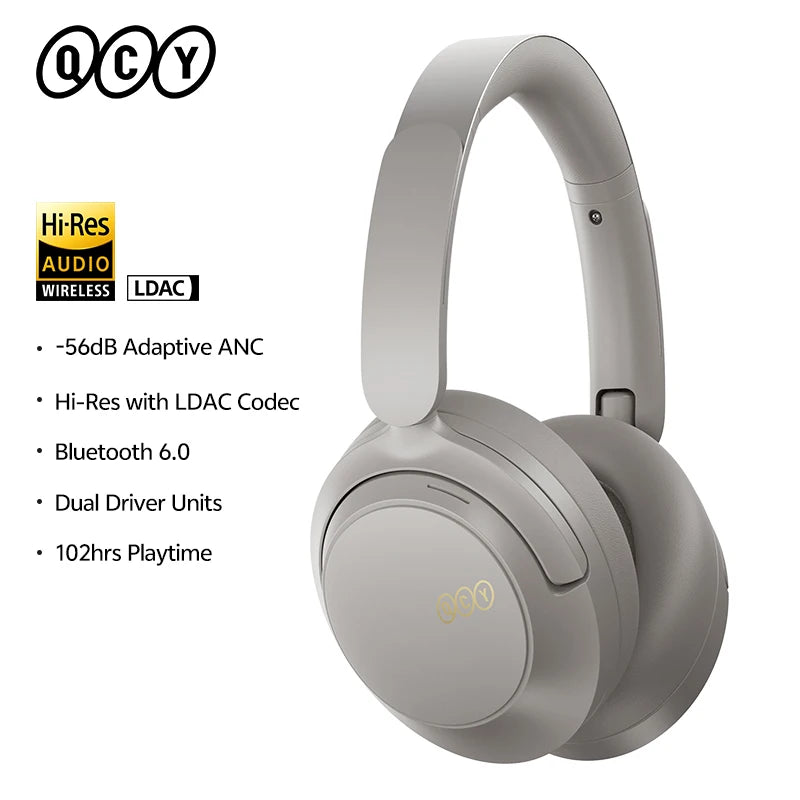QCY H3S Wireless Headphones Bluetooth 6.0 Noise Canceling -56dB Over Ear Earphone Hi-Res Spatial Audio Dual Driver Headset 102H