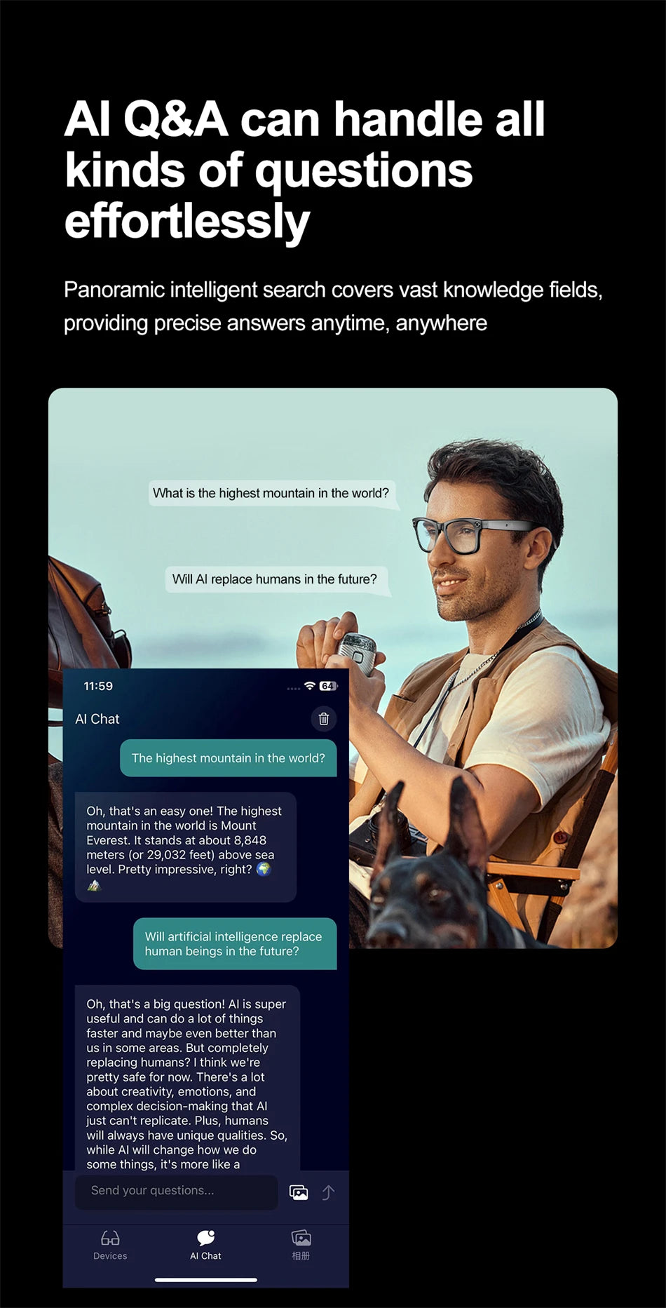 LIGE AI Smart Glasses with Camera Sunglasses 100W Camera Video Recorder Wireless Bluetooth Call Anti-blue Glasses for Man Women