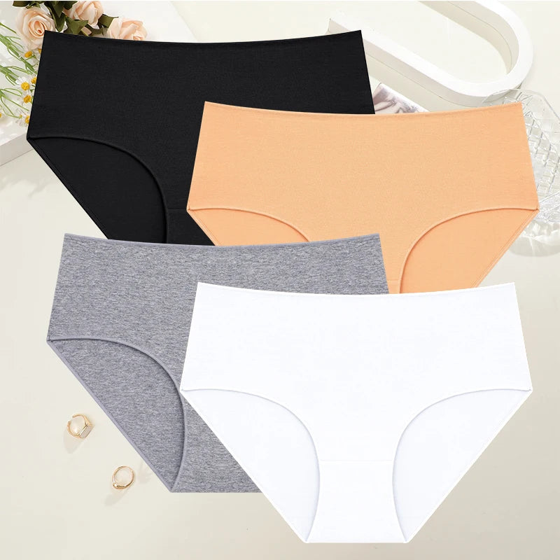 4Pcs/Set Comfort Cotton Panties Women High Waist Briefs Seamless Underwear Breathable Underpants Plus Size Panty S-2XL Intimates
