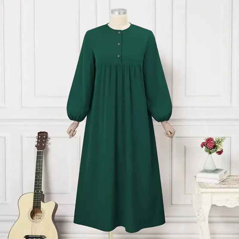 Muslim Women's Long Dress Spring Autumn Fashion Solid Color Loose Dreses Casual Full Sleeveless Maxi Dress Robe Femme