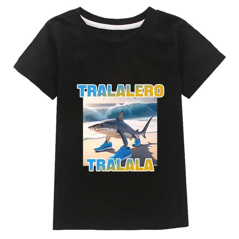 Tralalero Tralala Funny Shark Meme Kids Clothes Summer Boys Short Sleeve Outerwear Girls Casual T Shirt Children Clothes