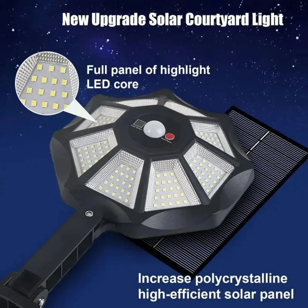 Solar Powered Street Light with Remote Motion Sensor Solar Outdoor Lights 6500K 168 LED Flood Lights for Outside Parking Yard