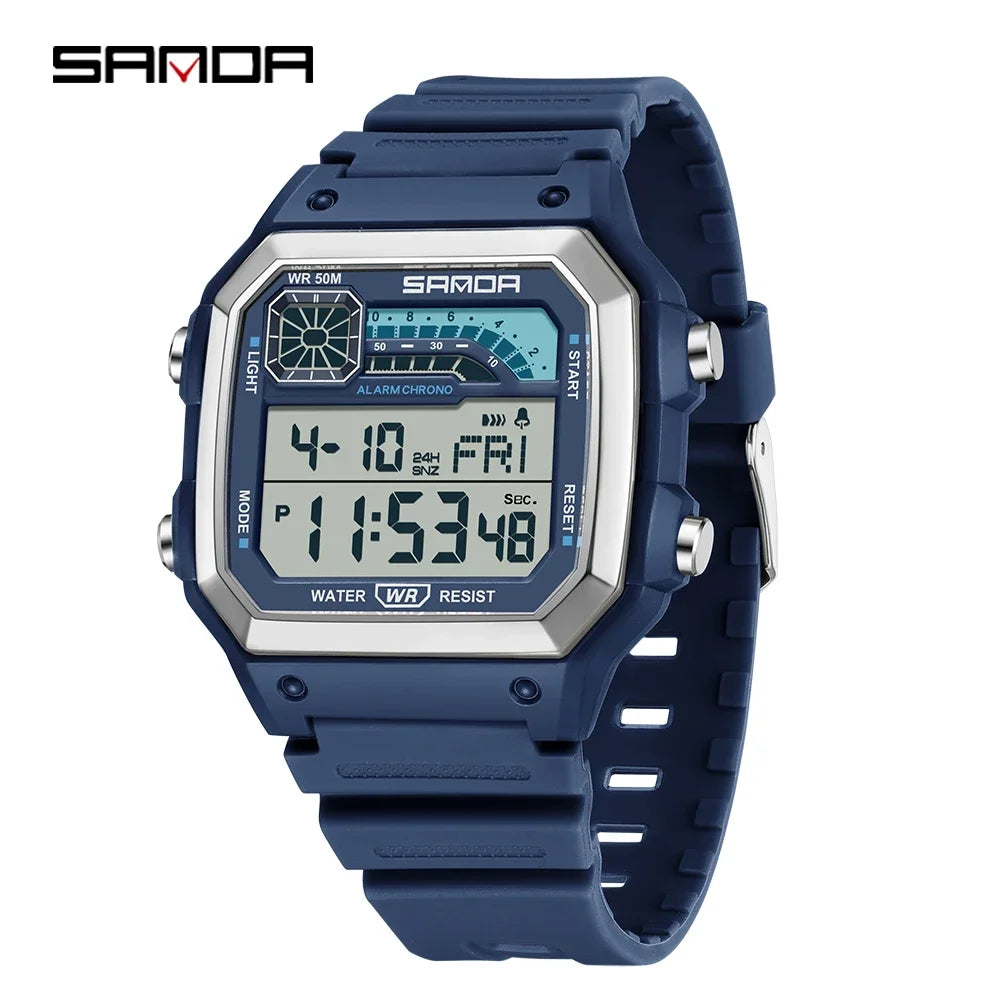 SANDA 6196 Electronic Watch Night Glow Waterproof Sports Men's Light and Thin Square Classic Male and Female Student Watch