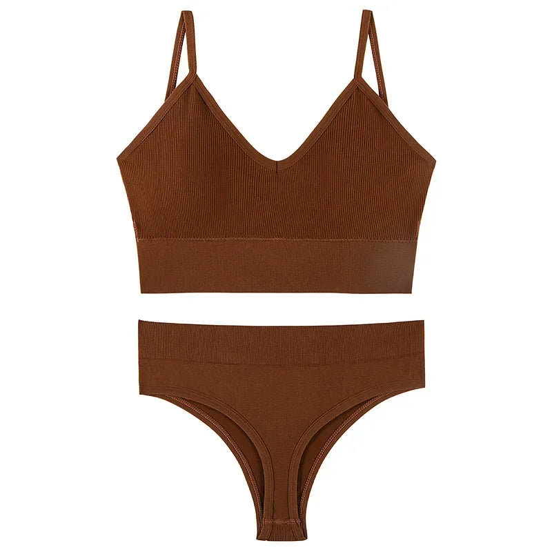 Women Underwear Set Wireless Lingerie Panties Bra Sexy G-String Seamless Tank Crop Top Brassiere New