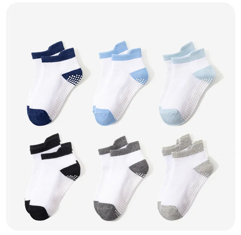 6 Pairs 0-5 Years Old Non-Slip Kids Socks with Grip Little Girls Boys Ankle Socks Infants Toddlers Children Floor Socks