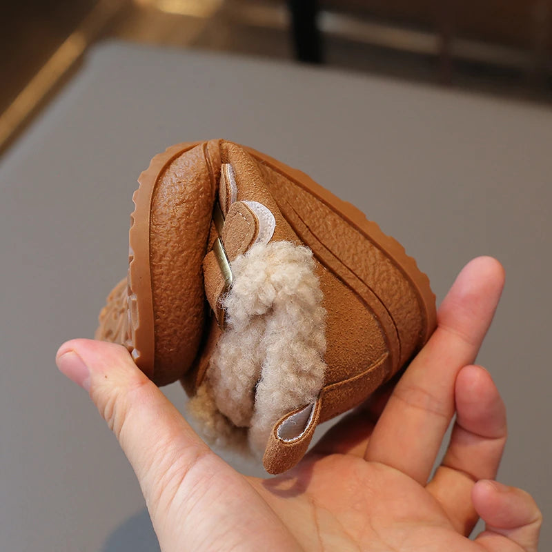 Children's Padded Shoes 0-6 Years Old Khaki Thickened Warm Boys Girls Walking Shoes Beige Soft Non-slip Kids Baby Cotton Boots